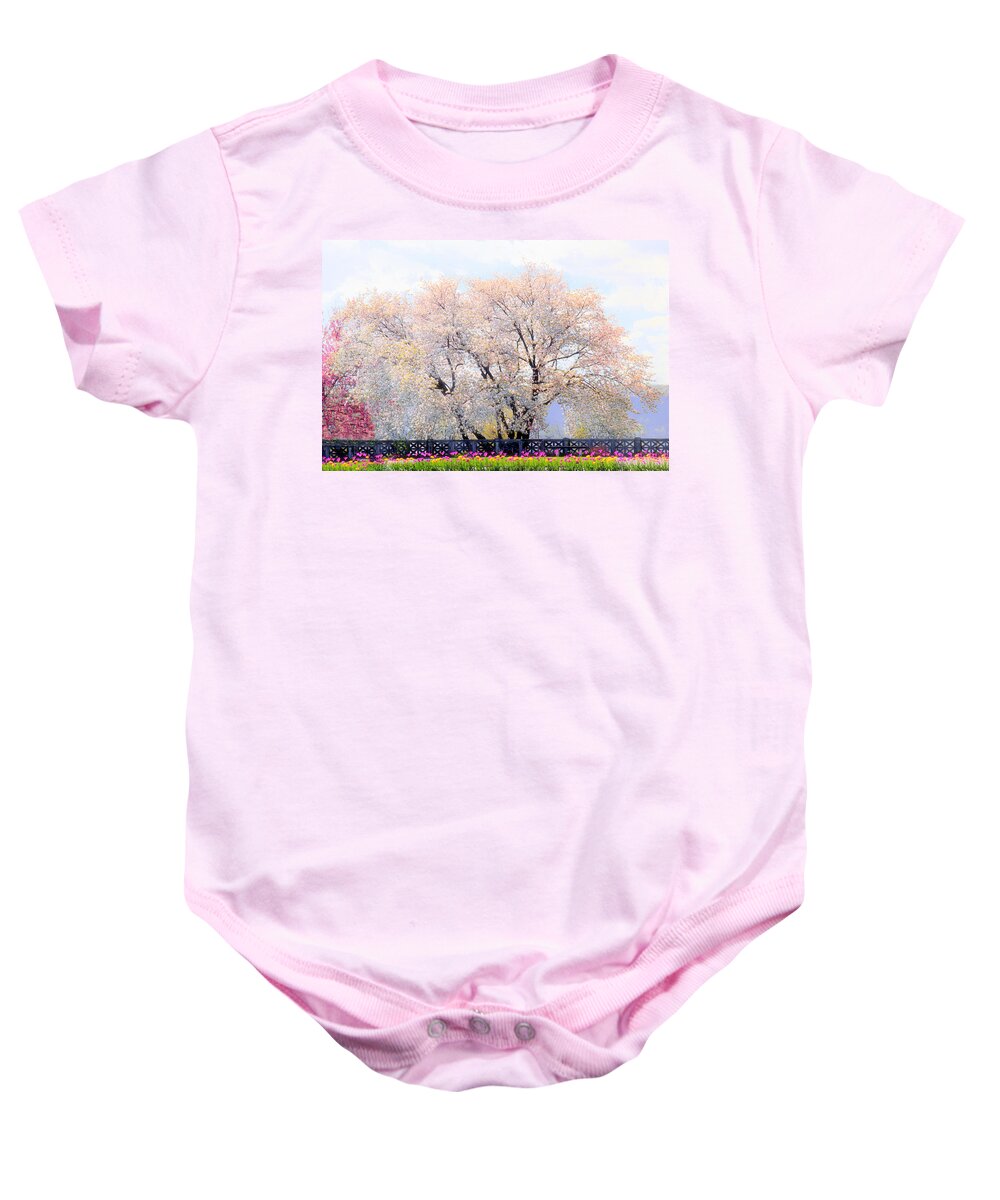 Untermyer Garden Baby Onesie featuring the photograph Untermyer Cherry Trees by Jessica Jenney