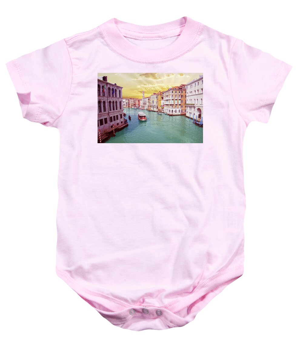 Grand Baby Onesie featuring the photograph Vaporetto cruises down the Grand Canal by Steve Estvanik