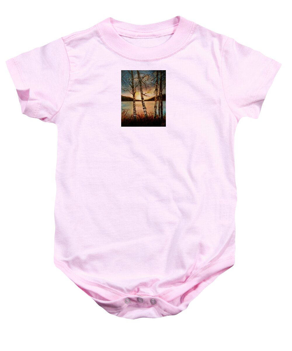 Seascape Baby Onesie featuring the painting Warm Fall Day by Sher Nasser