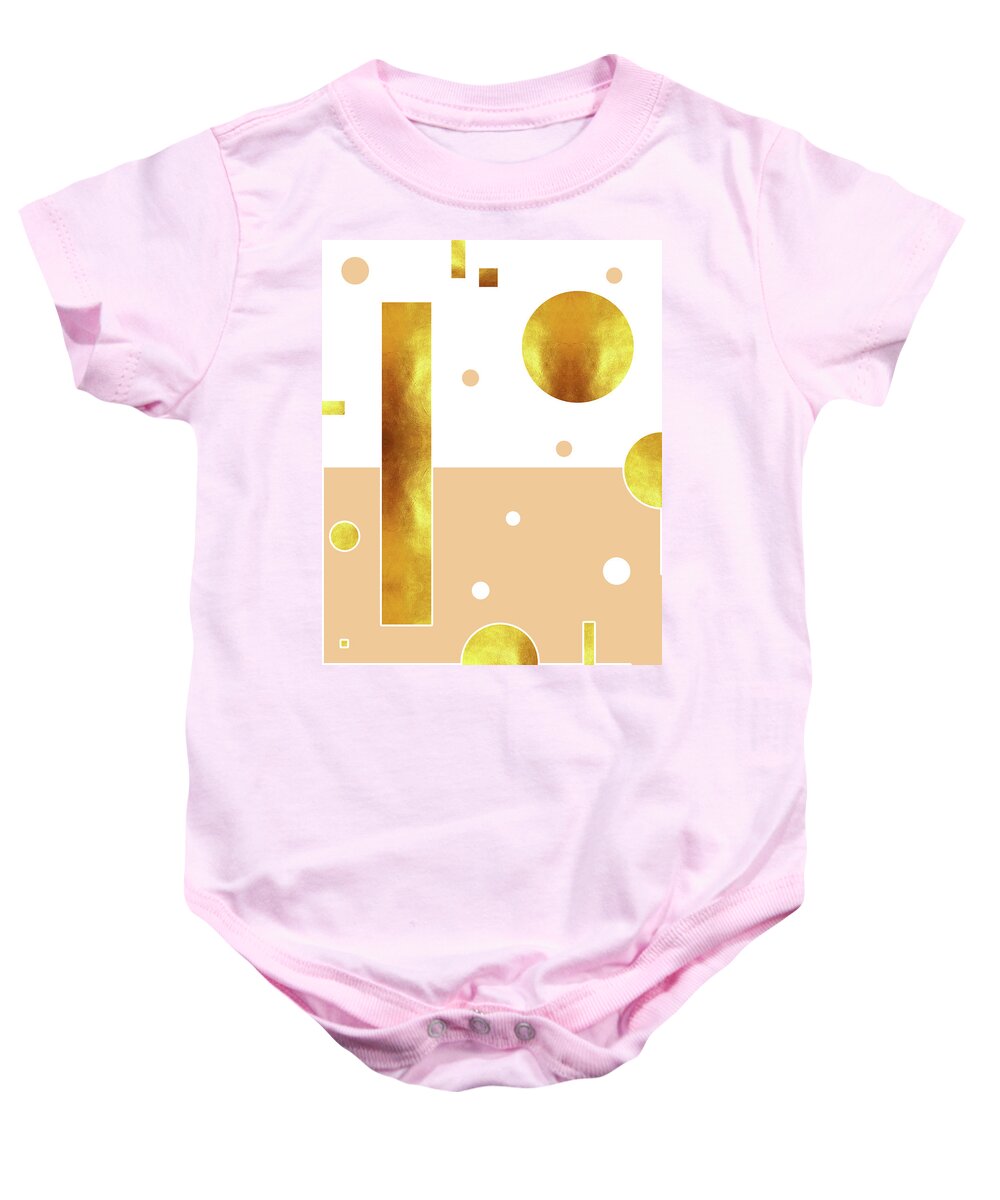 Abstract Baby Onesie featuring the mixed media White, Beige and Gold Abstract - Minimal Abstract - Geometric Pattern - Modern Wall Decor by Studio Grafiikka