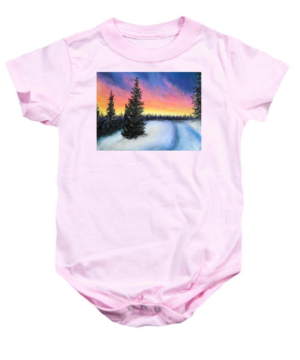 Winter Baby Onesie featuring the drawing Winter's escape by Jen Shearer
