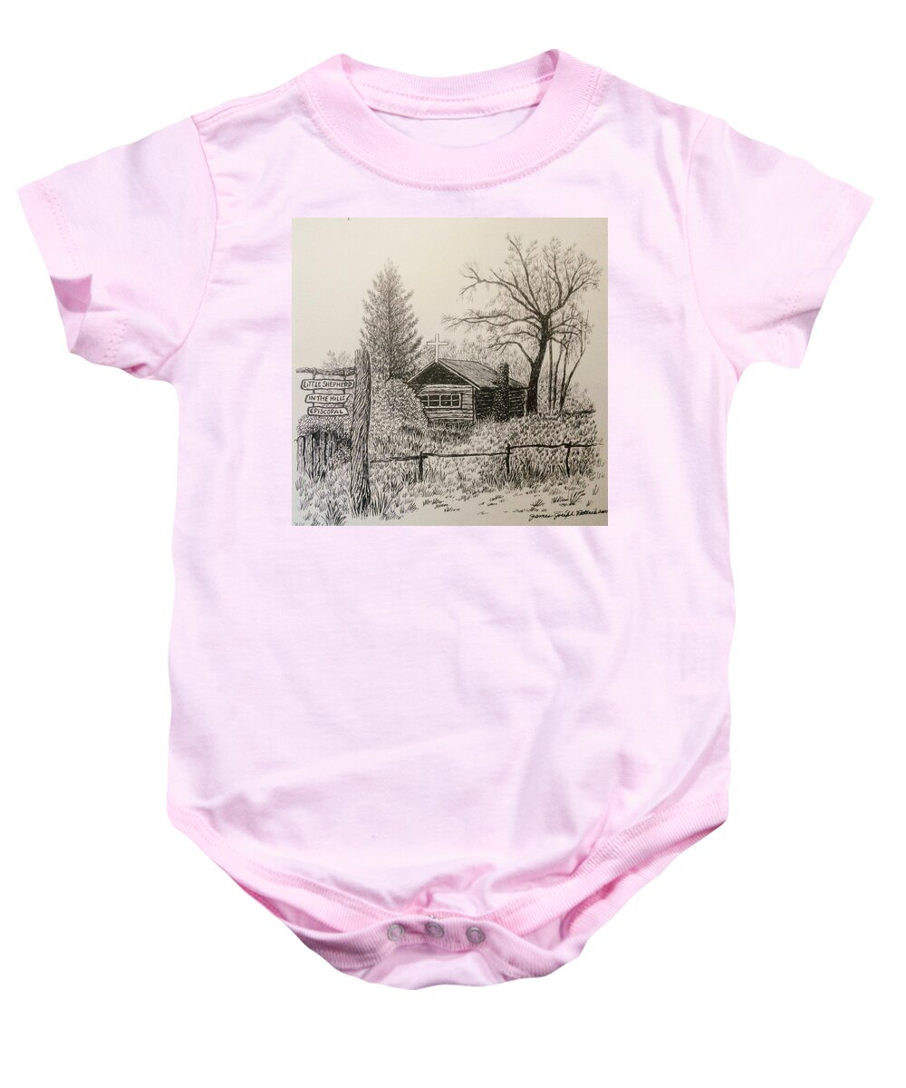 Small Church Baby Onesie featuring the painting ' Crestone Church ' by James RODERICK