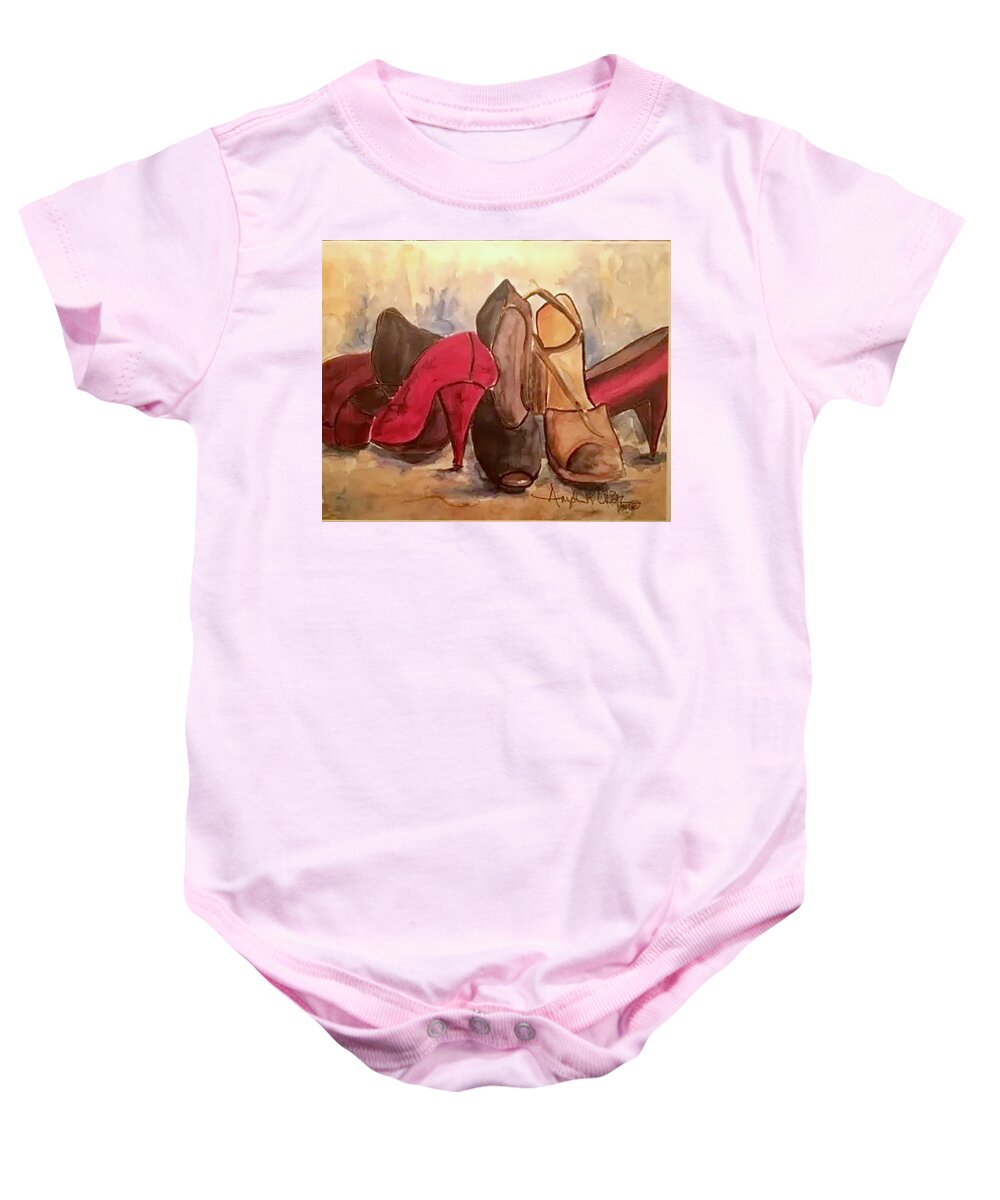  Baby Onesie featuring the painting Dress shoes by Angie ONeal