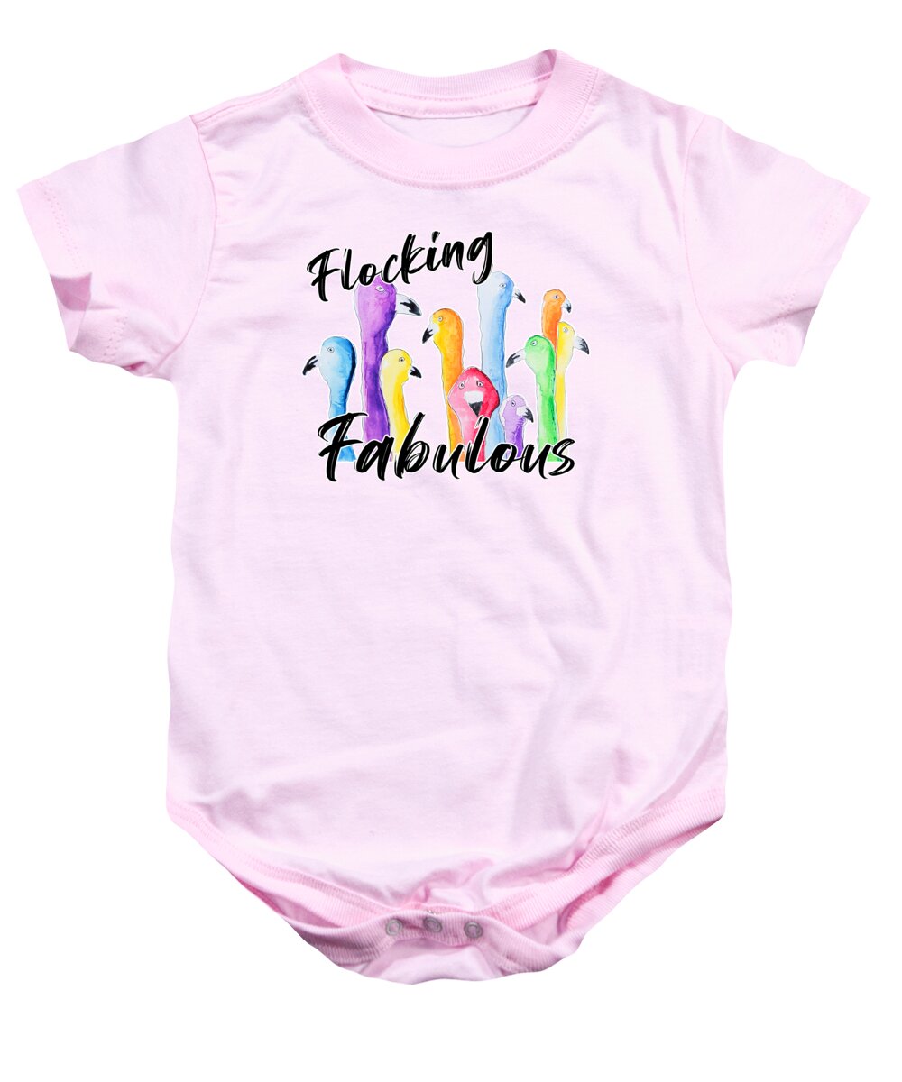 Flamingos Baby Onesie featuring the painting Flocking Fabulous #1 by Bonny Puckett