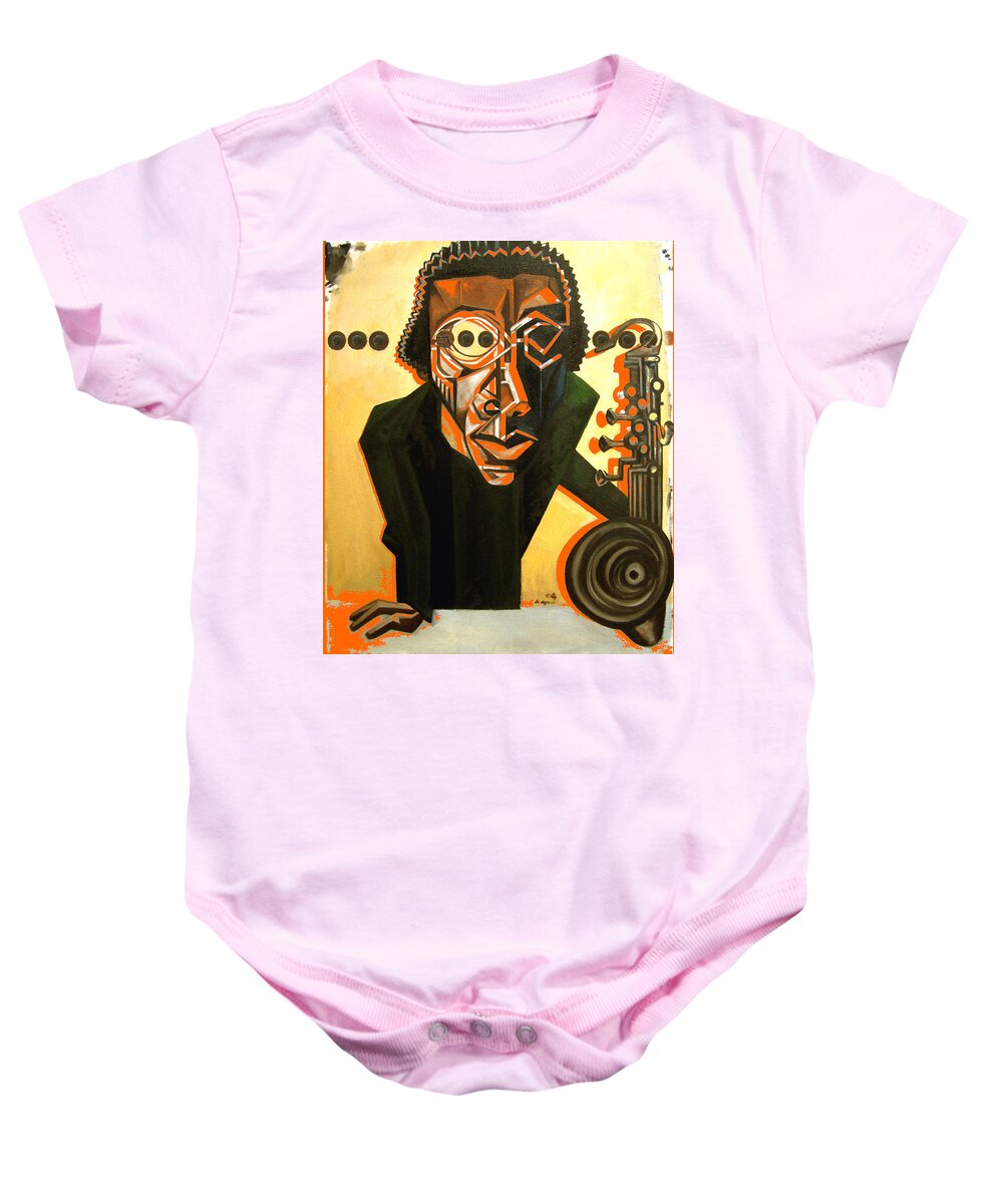 Marion Brown Baby Onesie featuring the mixed media The Ethnomusicologist / Marion Brown by Martel Chapman
