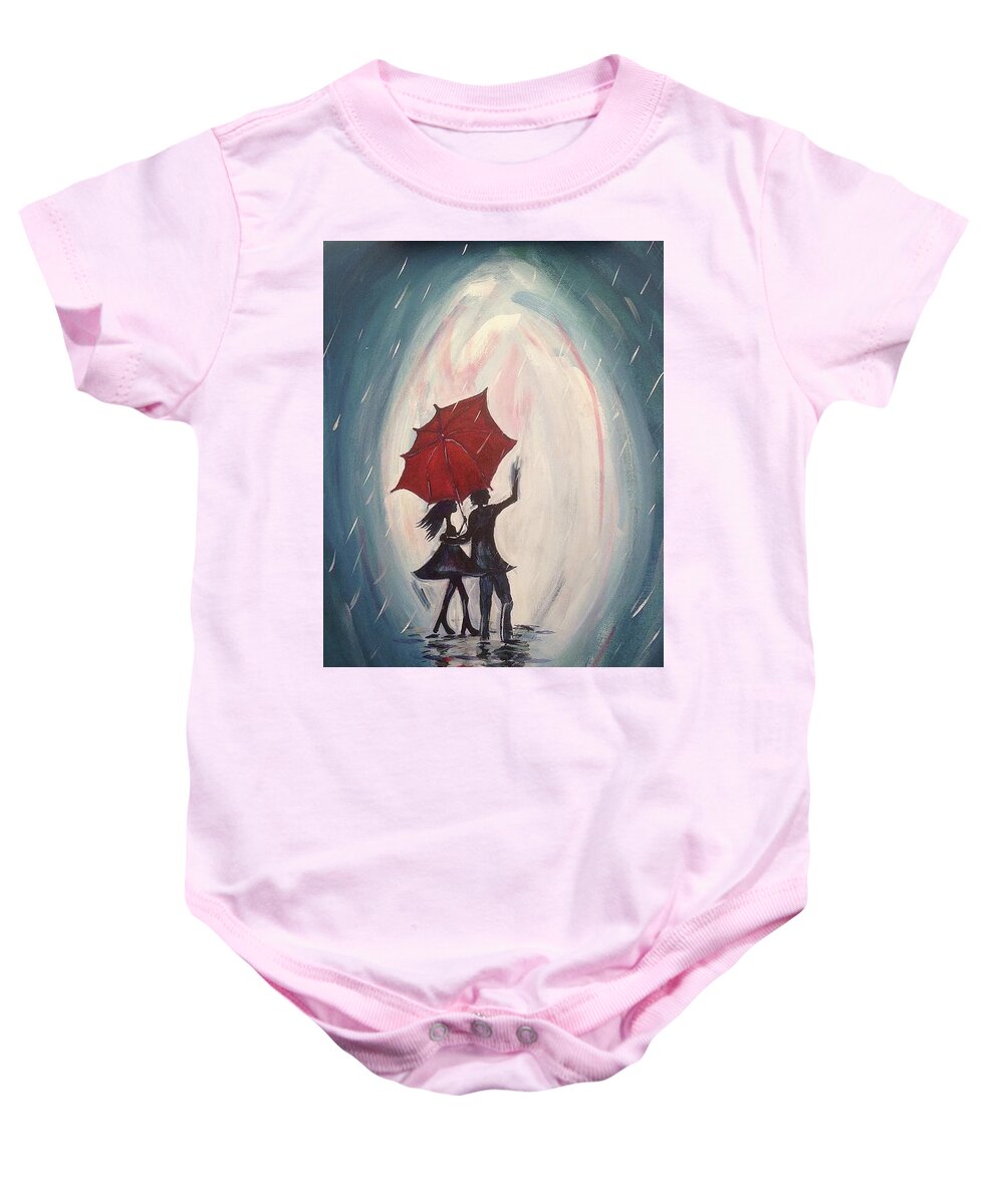 Lovers Baby Onesie featuring the painting Walking in the Rain by Roxy Rich