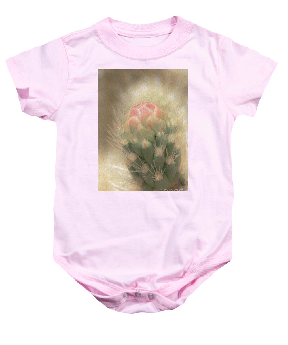 Cactus Baby Onesie featuring the photograph 1631 Watercolor Cactus Blossom by Kenneth Johnson