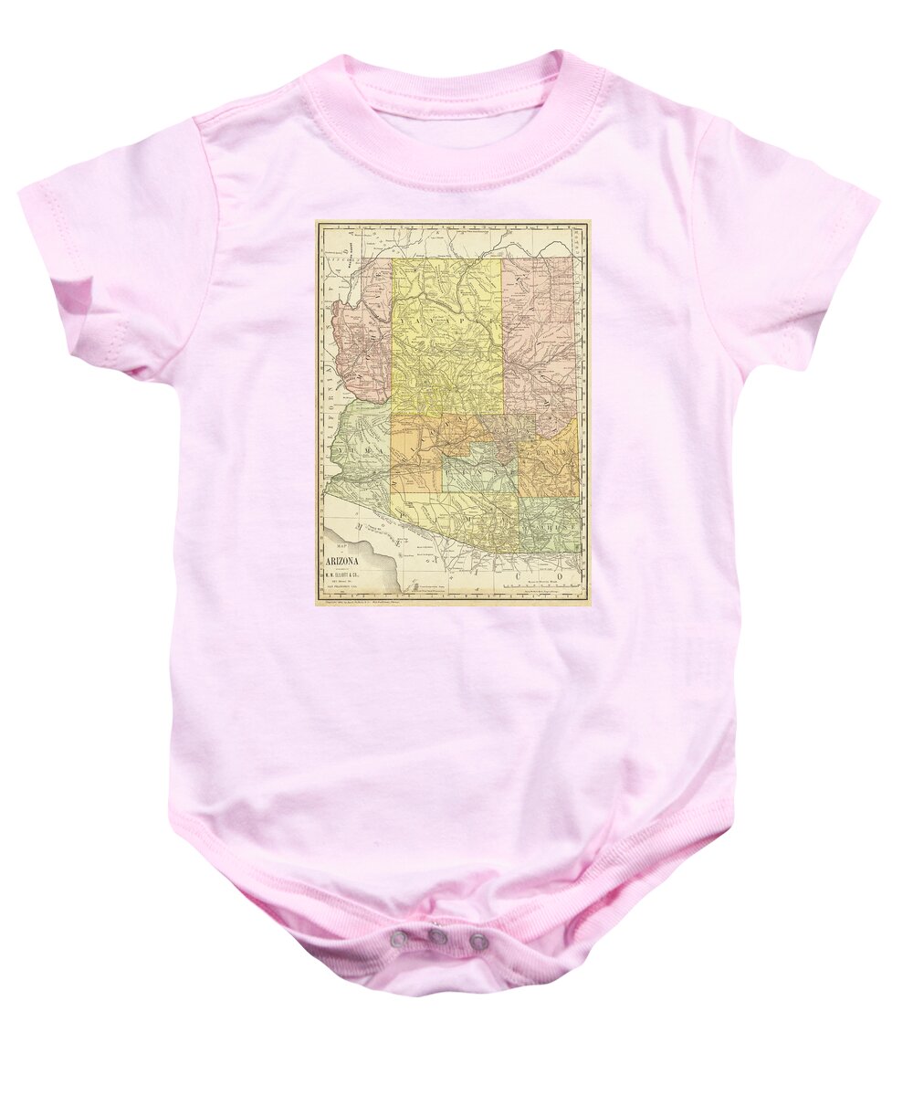 Arizona Baby Onesie featuring the photograph 1884 Historical Map of Arizona, Arizona County Map in color by Toby McGuire