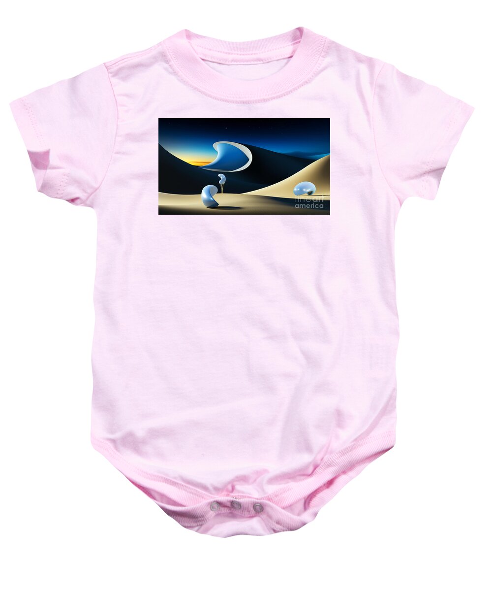 Light Baby Onesie featuring the digital art Abstract representation of desert landscape details with starry sky. #2 by Odon Czintos