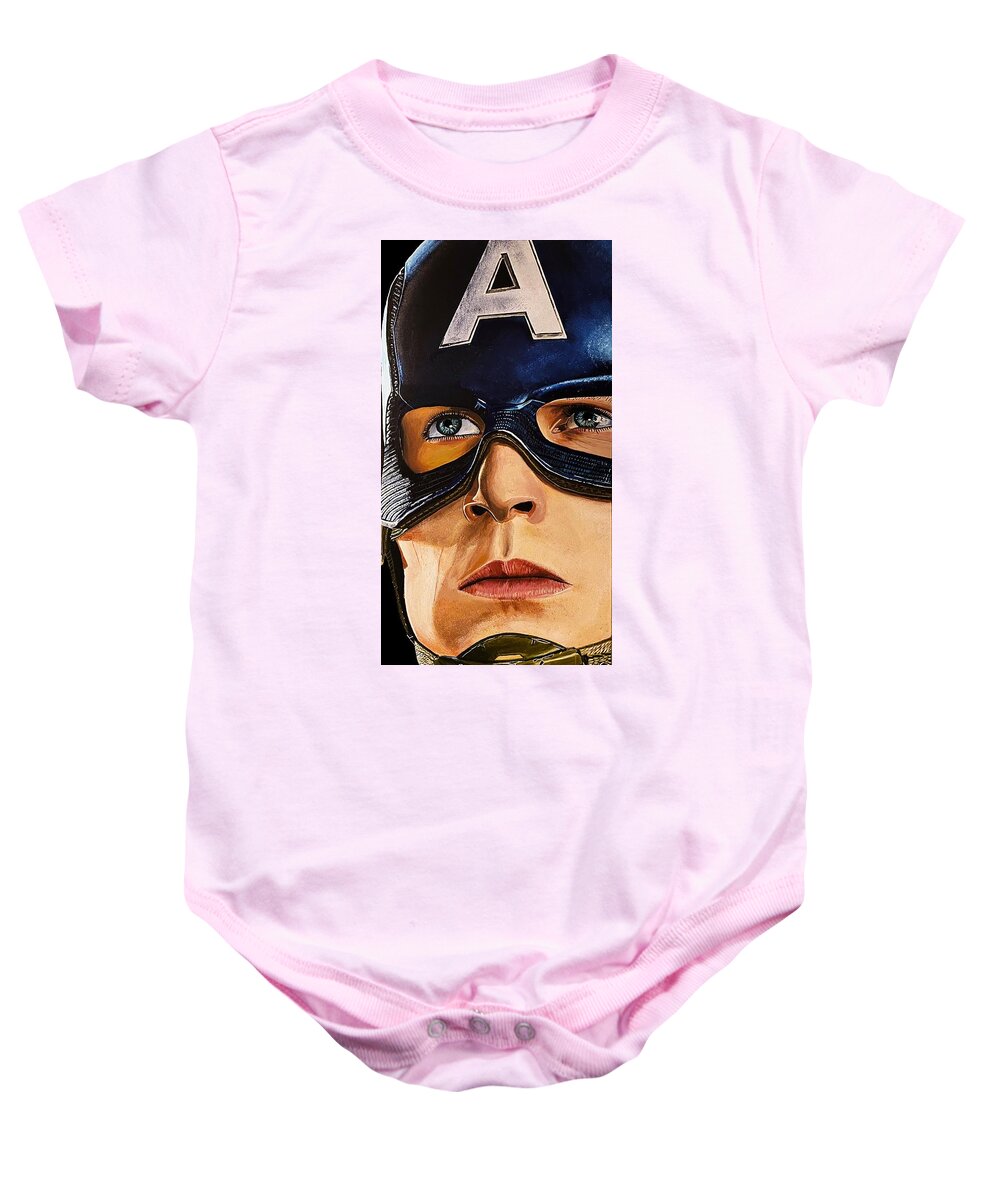  Baby Onesie featuring the painting Captain America #1 by Michael McKenzie