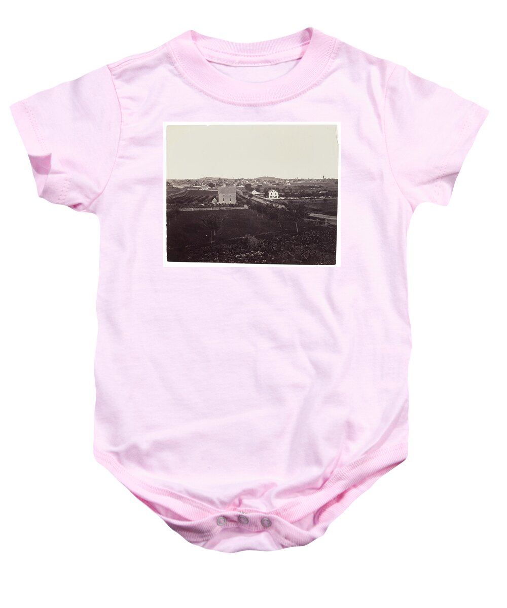 Formerly Attributed To Mathew B. Brady Wagon And Unidentified Union Army Tented Encampment In Distance Baby Onesie featuring the painting formerly attributed to MATHEW B. BRADY Wagon and Unidentified Union Army Tented Encampment in Distan #25 by MotionAge Designs