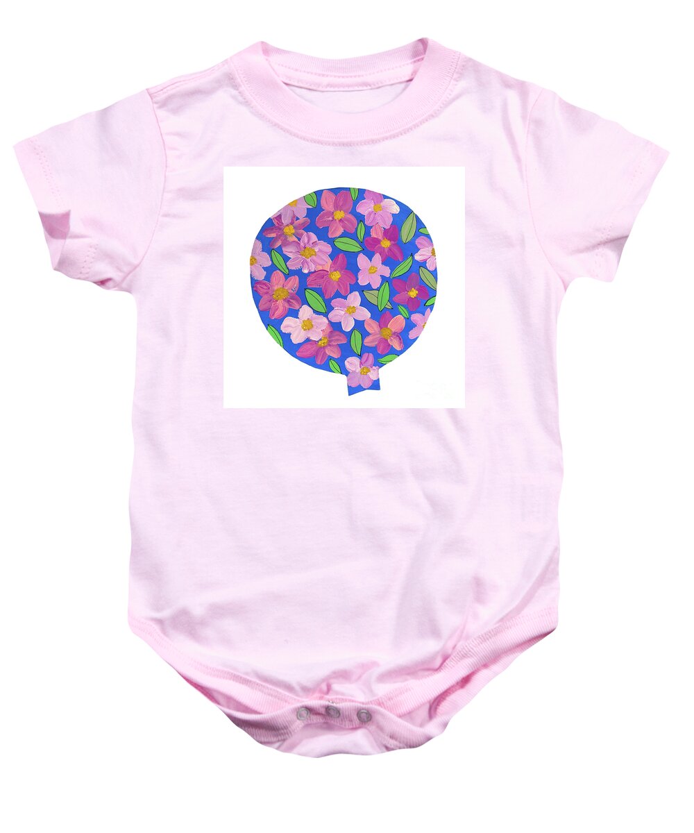 Floral Baby Onesie featuring the mixed media A Balloon with Flowers by Lisa Neuman