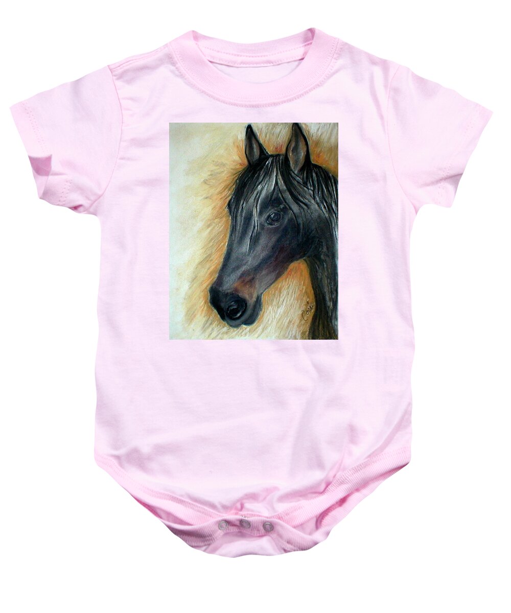 Horse Baby Onesie featuring the drawing A Stable Friend by Cori Solomon