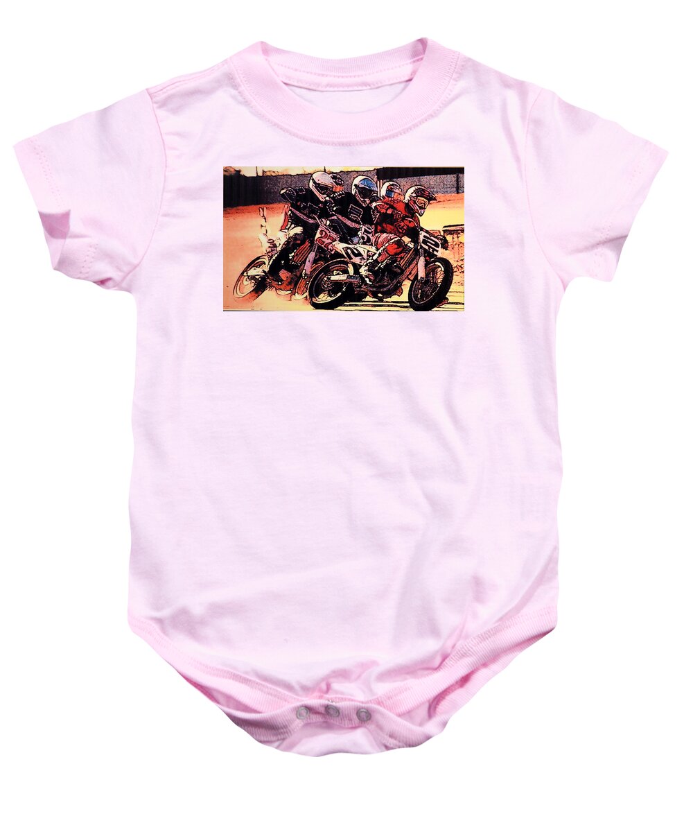 Flat Track Race Baby Onesie featuring the painting A Tight Pack by John Glass