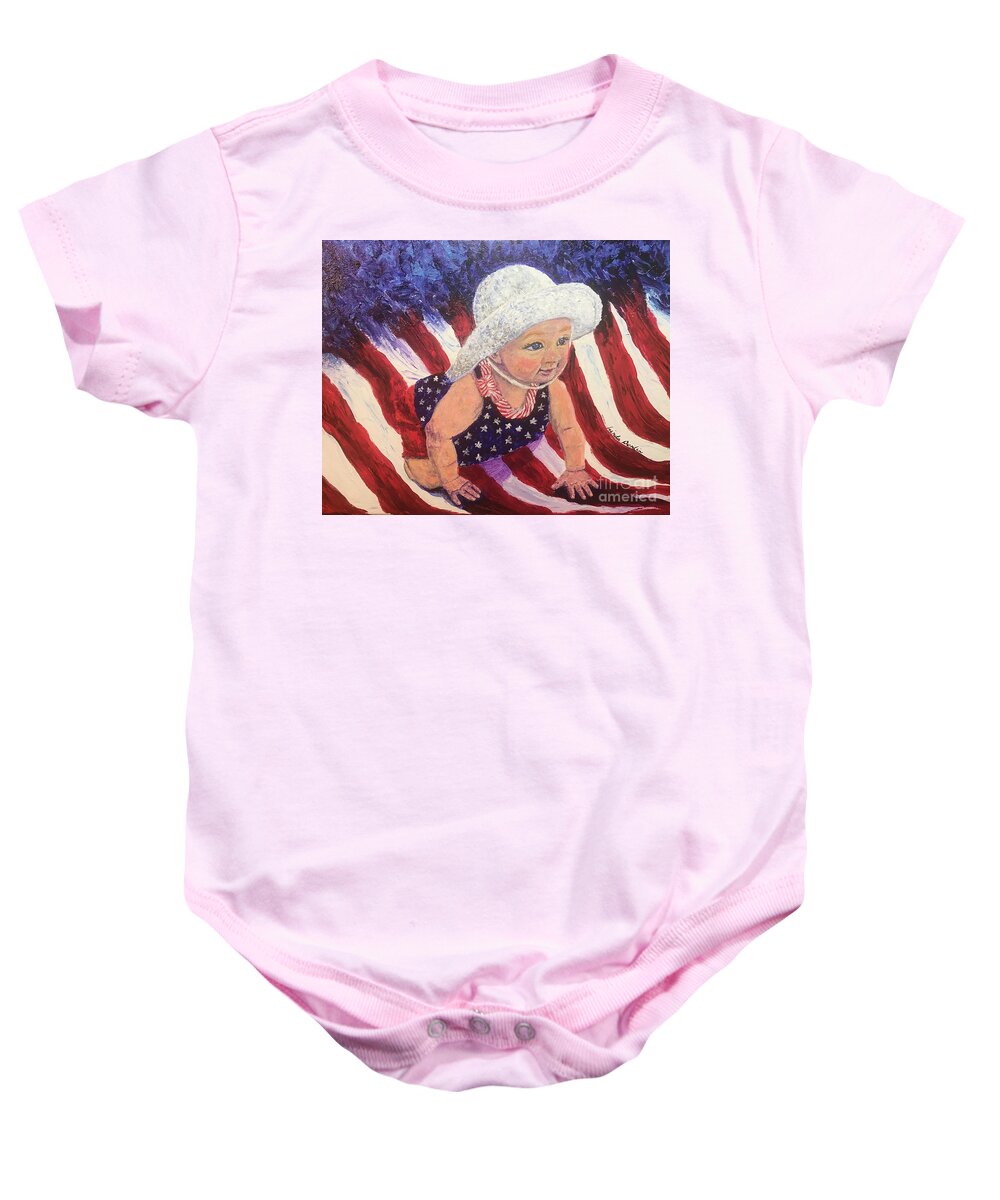 Grace Baby Onesie featuring the painting Adorable Grace by Linda Donlin