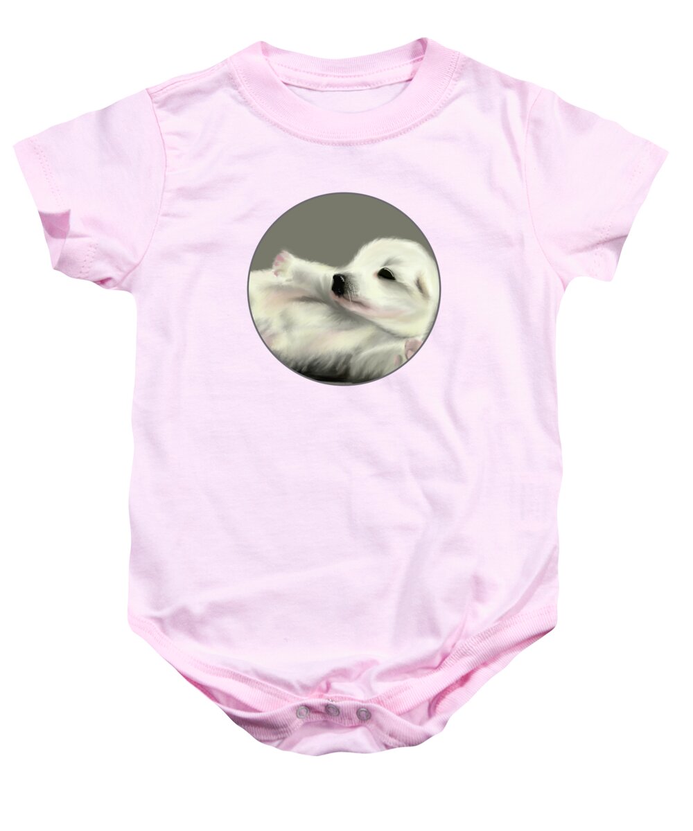 Breed Baby Onesie featuring the painting Cute Puppy Relaxing by Barefoot Bodeez Art