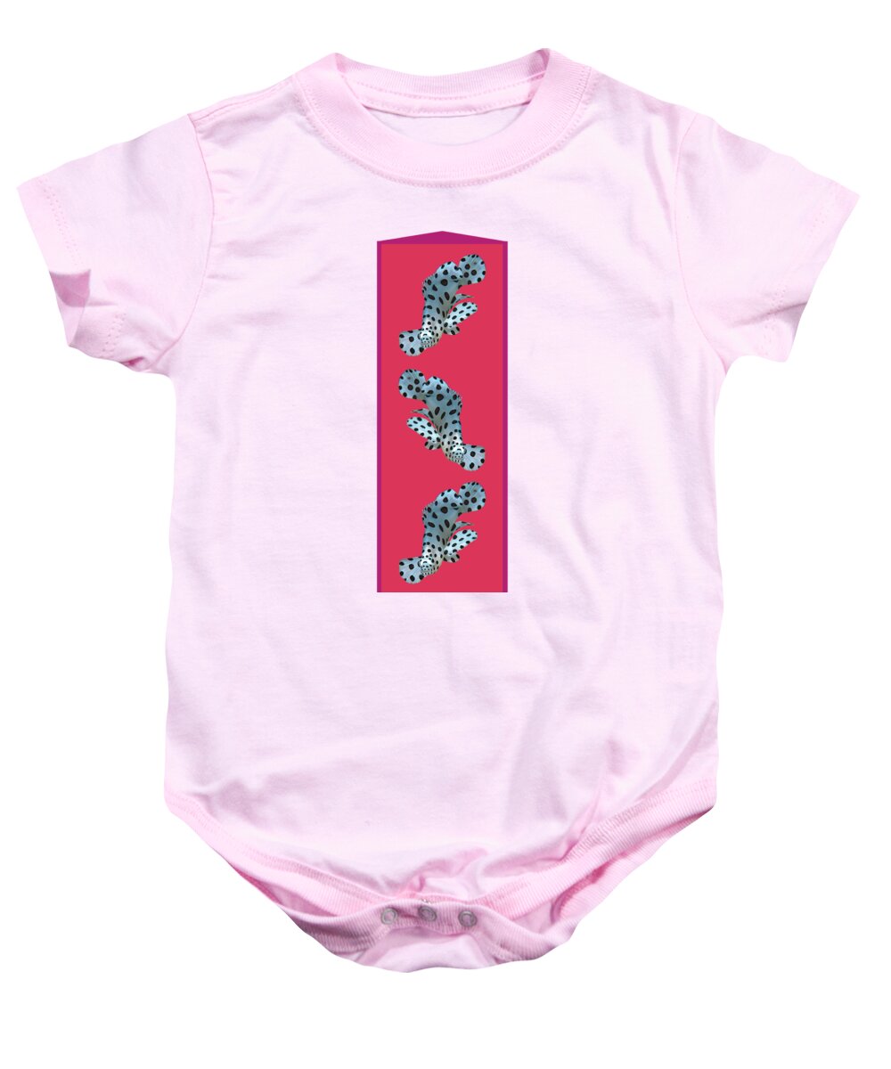 Juvenile Fish Baby Onesie featuring the mixed media Juvenile fish - Small Grouper, close and intense - Viva Magenta Background - by Ute Niemann