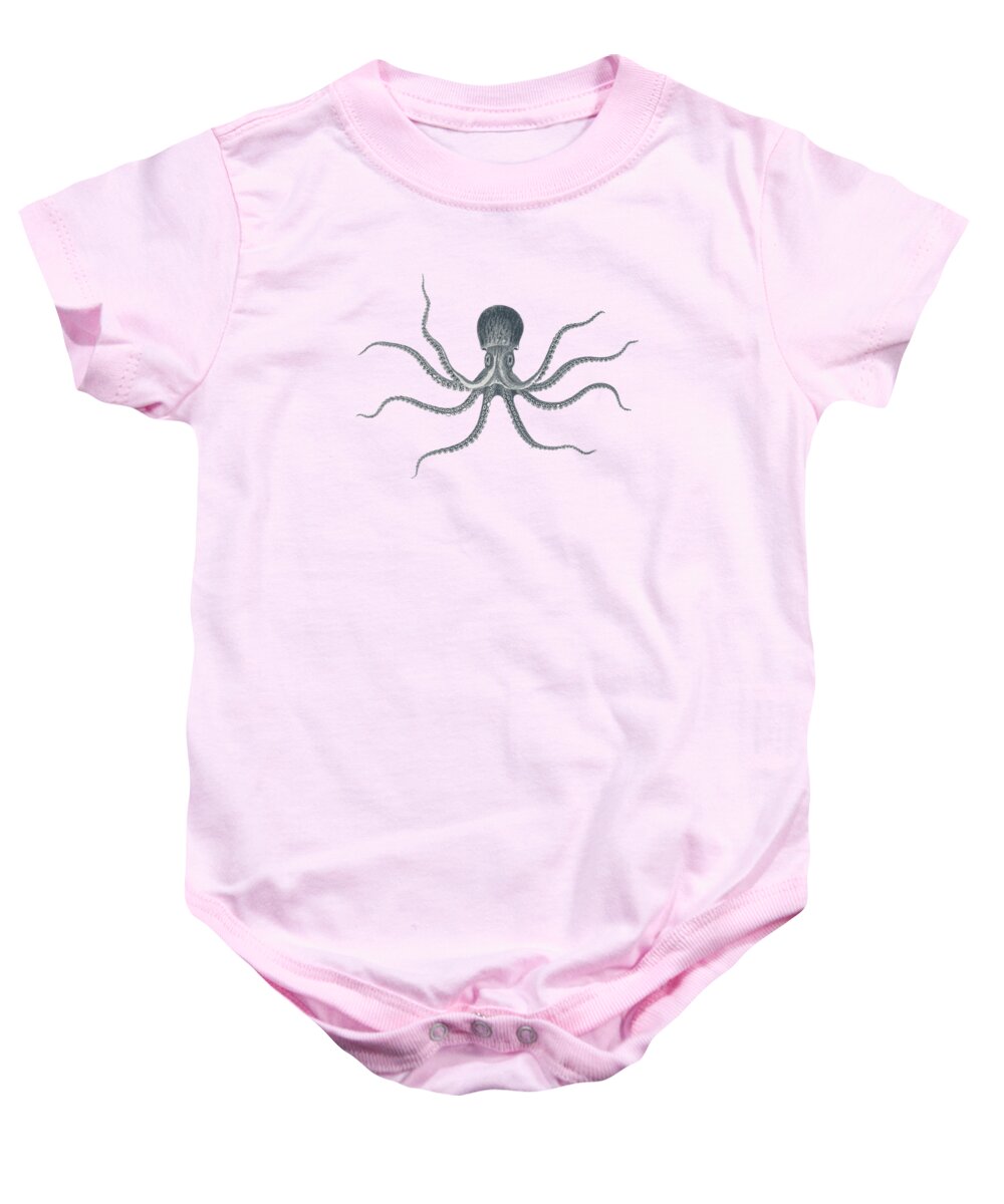 Giant Squid Baby Onesie featuring the drawing Giant Squid - Nautical Design by World Art Prints And Designs