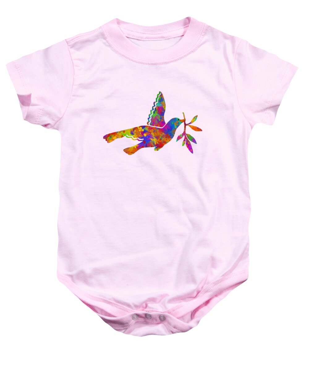 Dove Baby Onesie featuring the mixed media Dove With Olive Branch by Christina Rollo