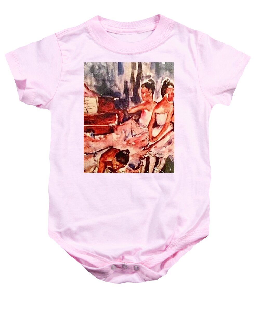  Baby Onesie featuring the painting Ballerina girls by Angie ONeal
