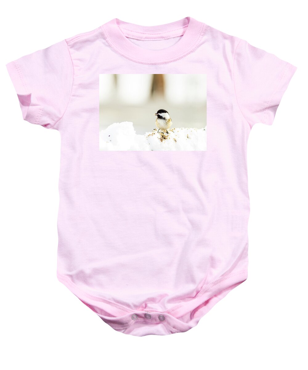 Photography Baby Onesie featuring the photograph Black-Capped Chickadee by Amelia Pearn