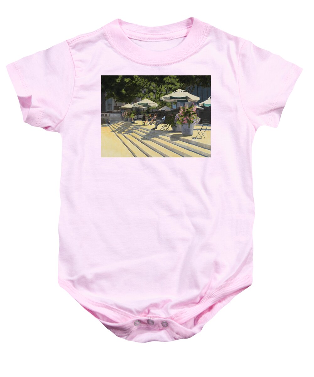 Park Baby Onesie featuring the painting Bryant Park Sunshine by Tate Hamilton
