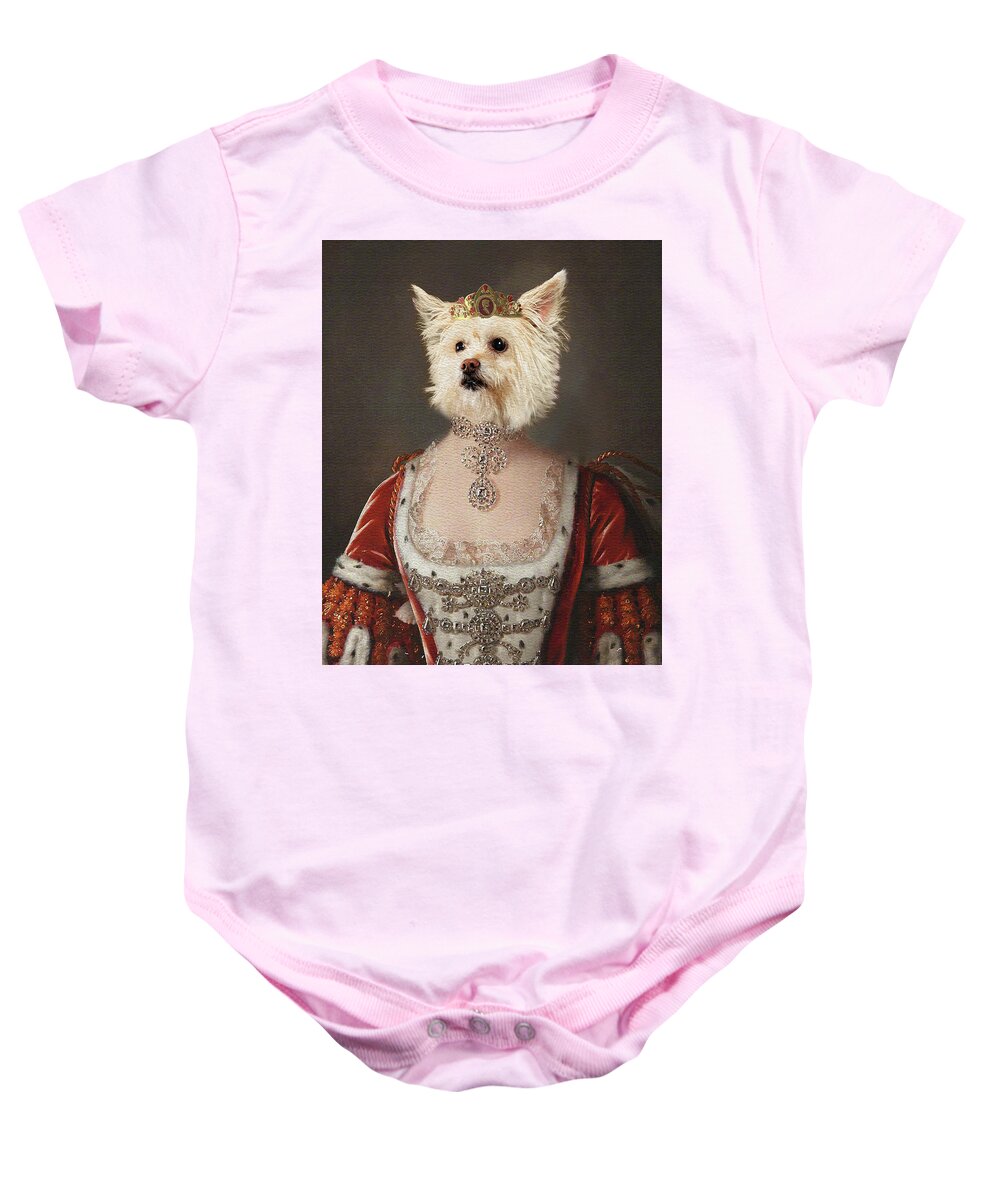 . Baby Onesie featuring the photograph Cassie the Queen by Rebecca Cozart