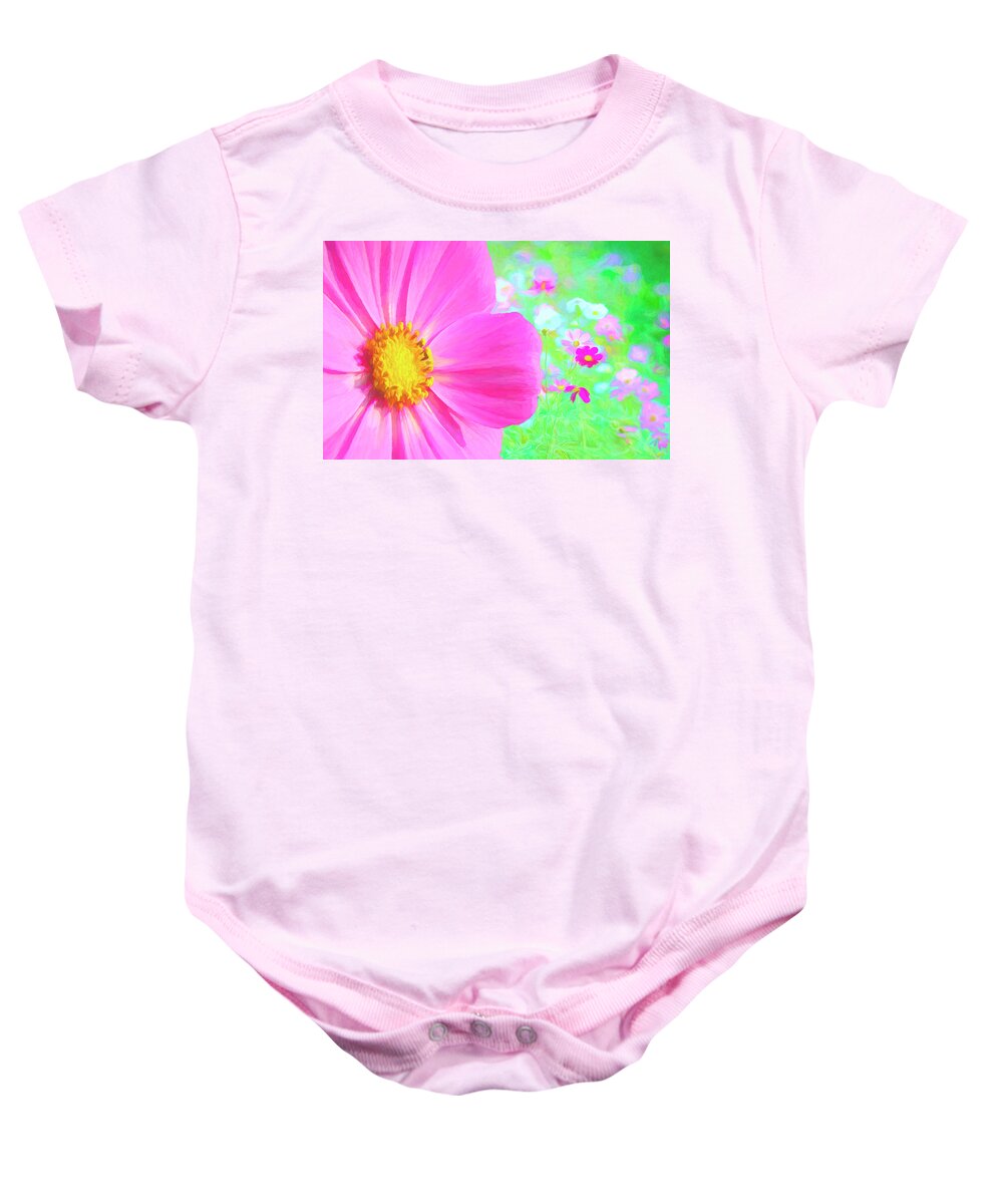 Cosmos Baby Onesie featuring the digital art Cheerful Cosmos Garden by Susan Hope Finley