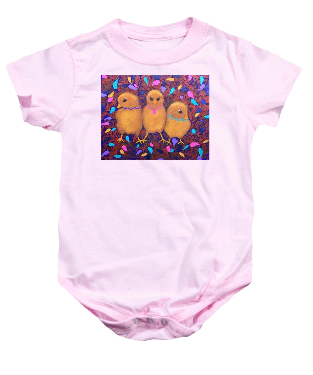 Chick Baby Onesie featuring the painting Chicks by Sue Gurland