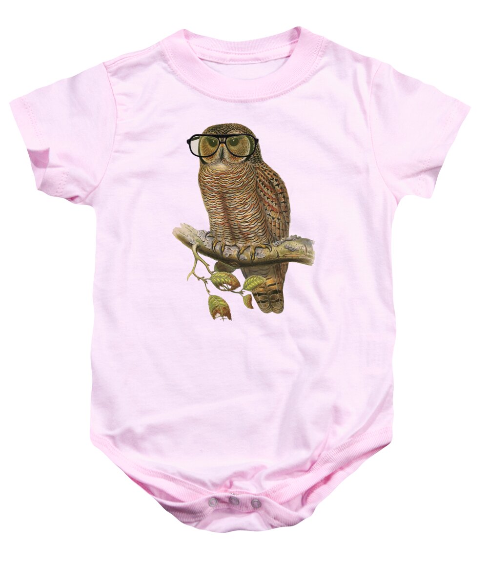Owl Baby Onesie featuring the digital art College Owl by Madame Memento