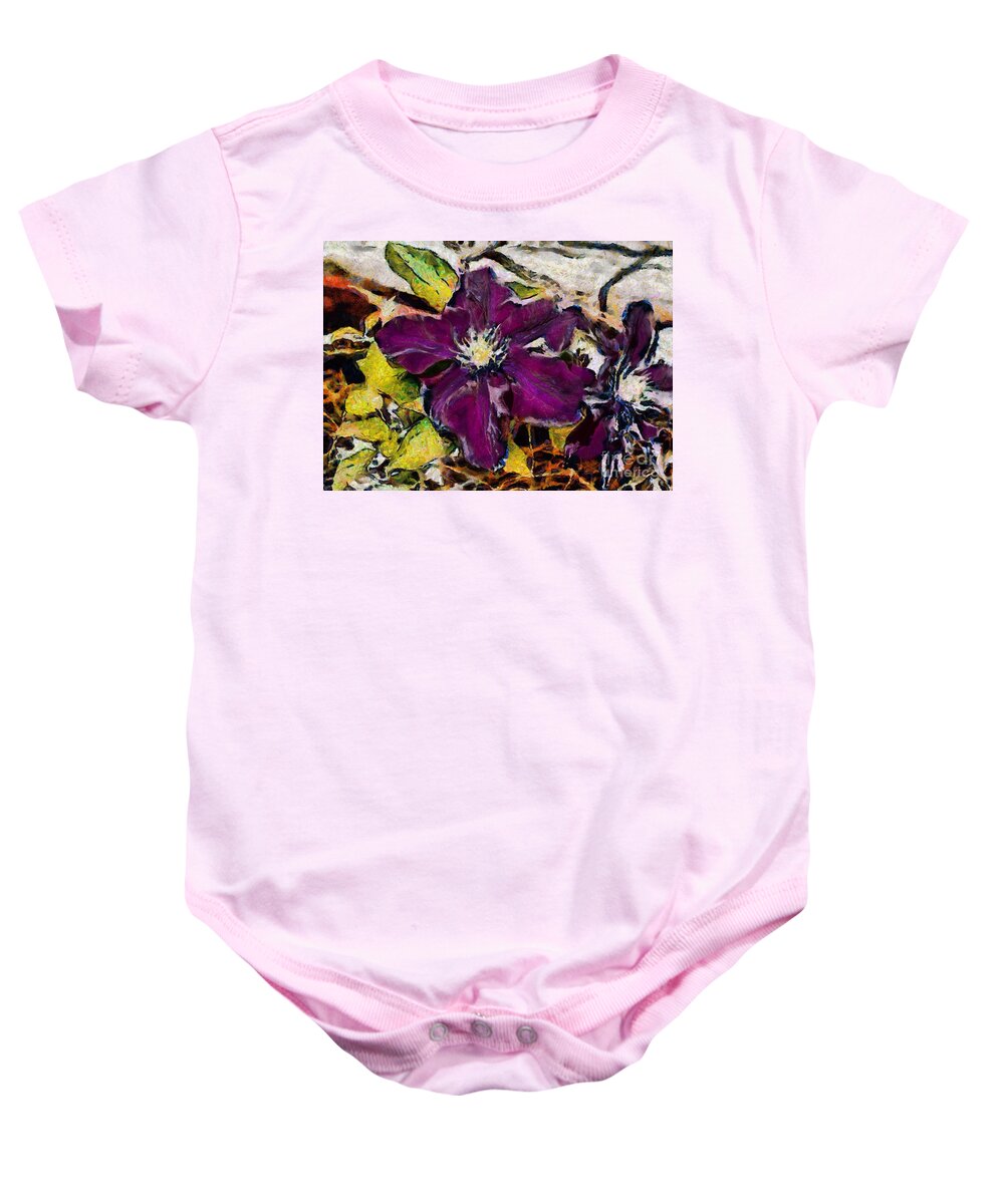 Clematis Baby Onesie featuring the digital art Colourful clematis #2 by Fran Woods