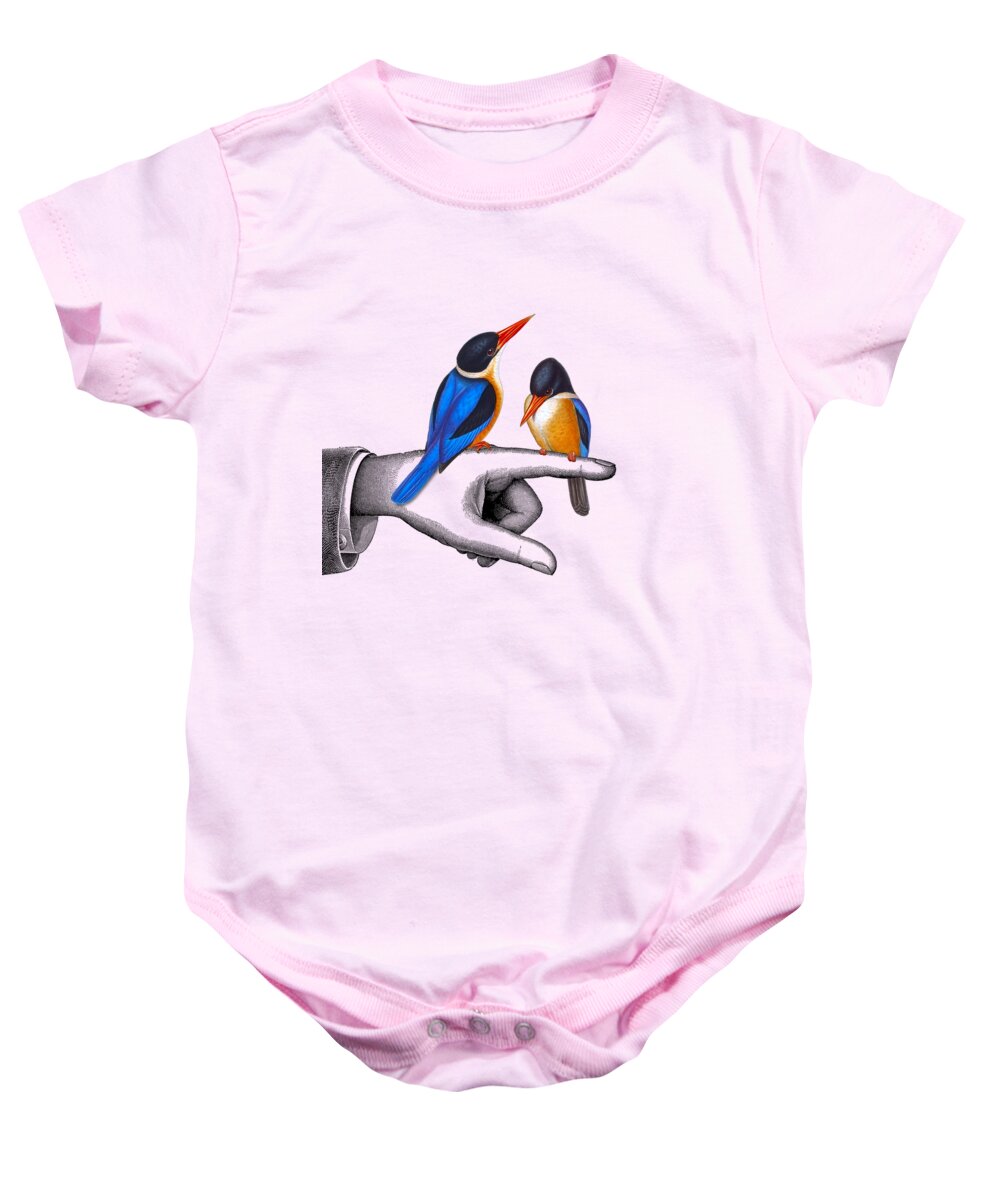 Kingfisher Baby Onesie featuring the digital art Cute Together by Madame Memento