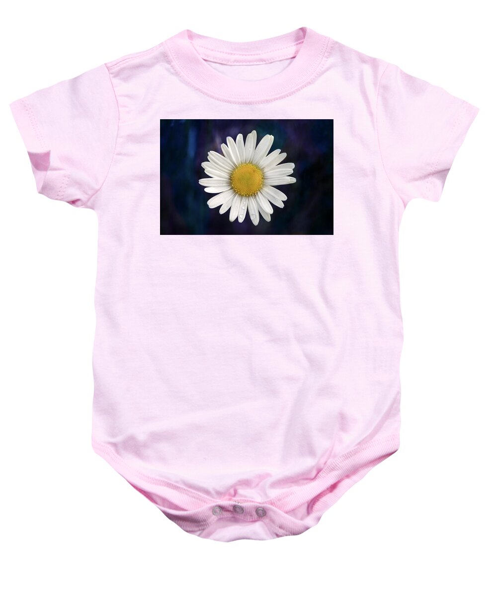 Daisy Baby Onesie featuring the photograph Daisy on Blue by Naomi Maya