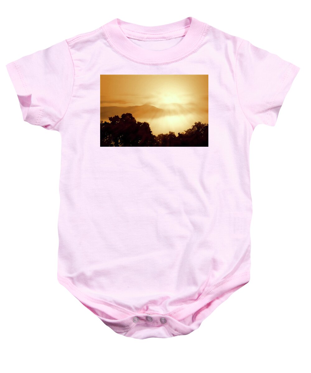 Photo Baby Onesie featuring the photograph Distant Mountains -1 by Alan Hausenflock