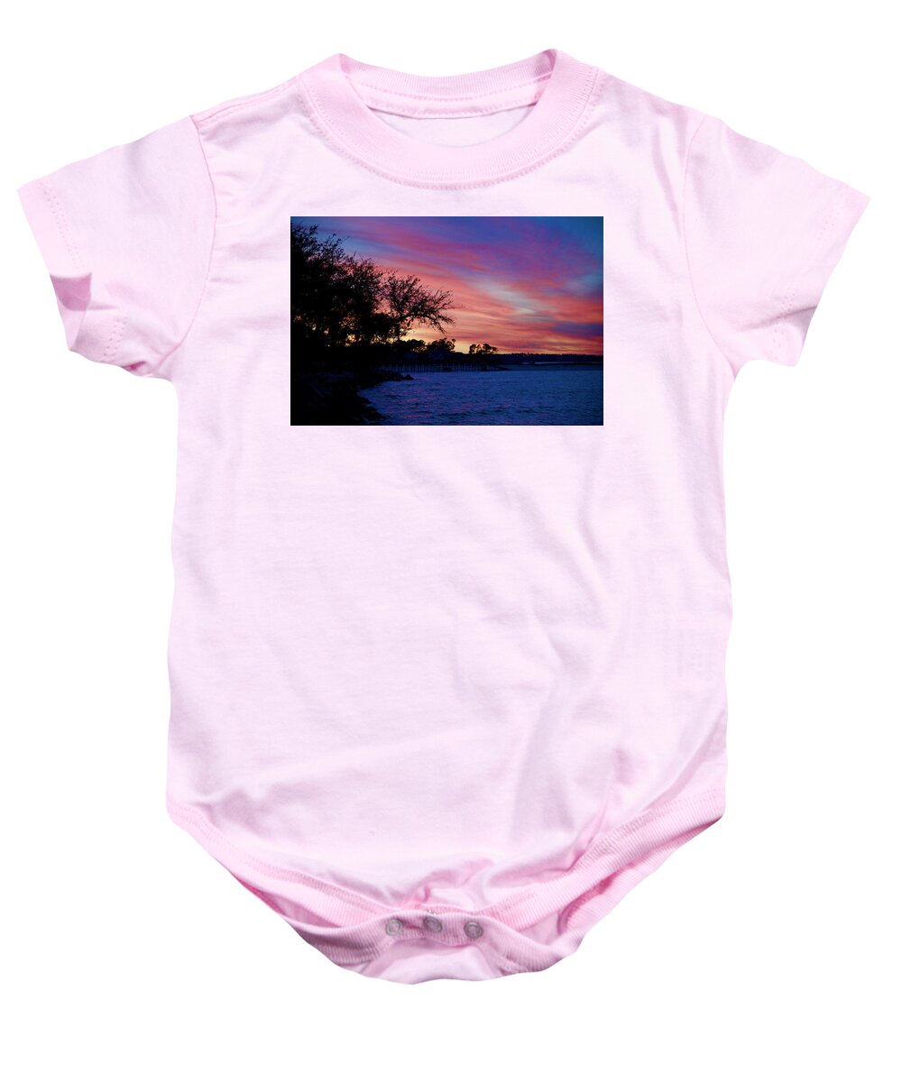 Brilliant Baby Onesie featuring the photograph Dolphin Head Sunset by Dennis Schmidt