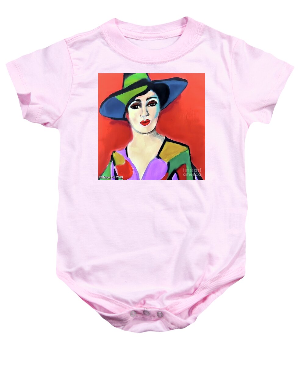 Contemporary Art Baby Onesie featuring the digital art Donna with Hat by Stacey Mayer