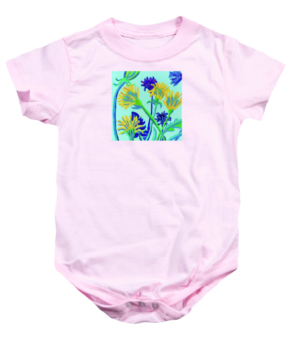 Flowers Baby Onesie featuring the painting Enchanted with Dandelions by Debra Bretton Robinson