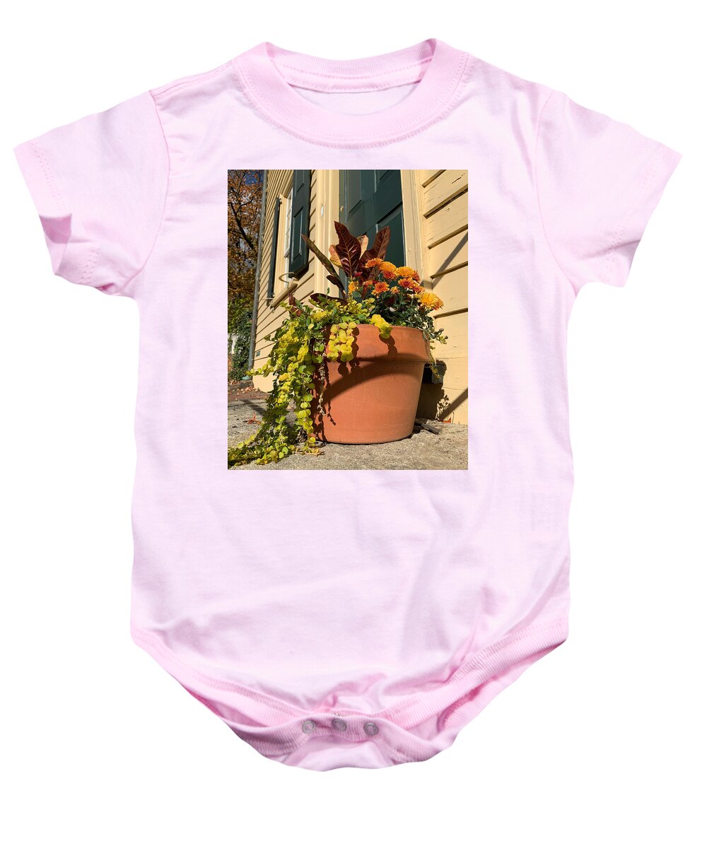 Old Baby Onesie featuring the photograph Fall Planter by Lee Darnell