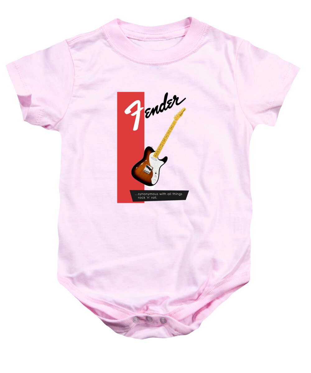 Fender Jaguar Baby Onesie featuring the photograph Fender All Things Rock N Roll by Mark Rogan