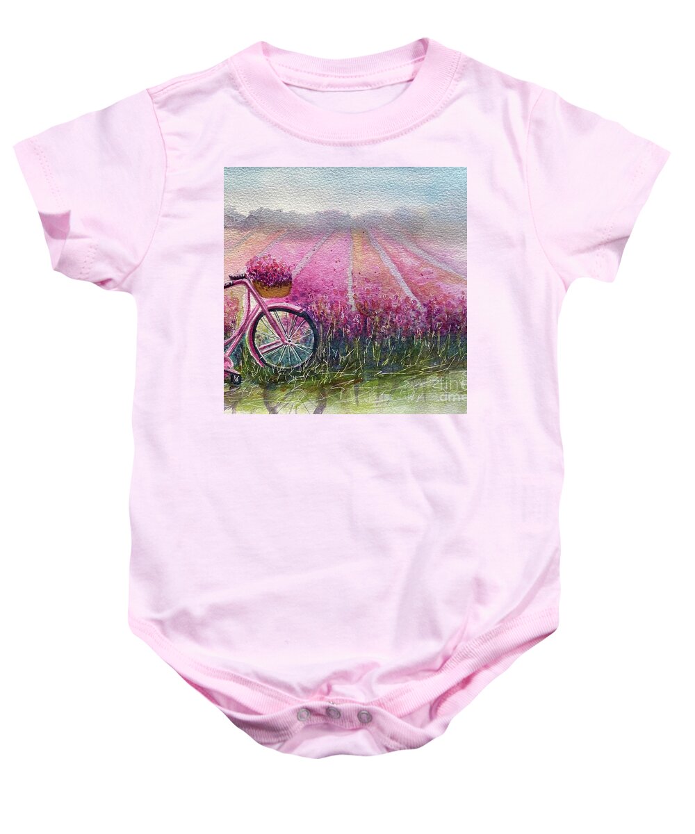 Pink Baby Onesie featuring the painting Field of pink by Sharron Knight