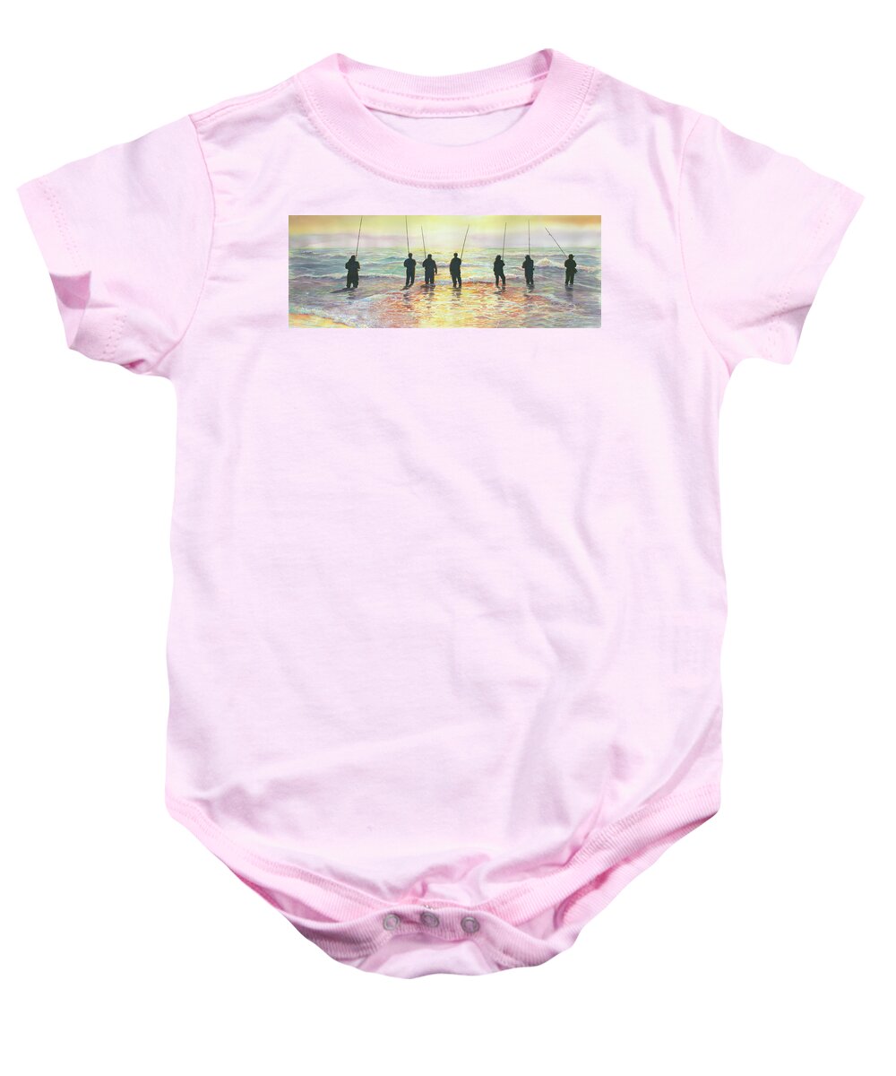 Surf Casting Baby Onesie featuring the painting Fishing Line by Marguerite Chadwick-Juner