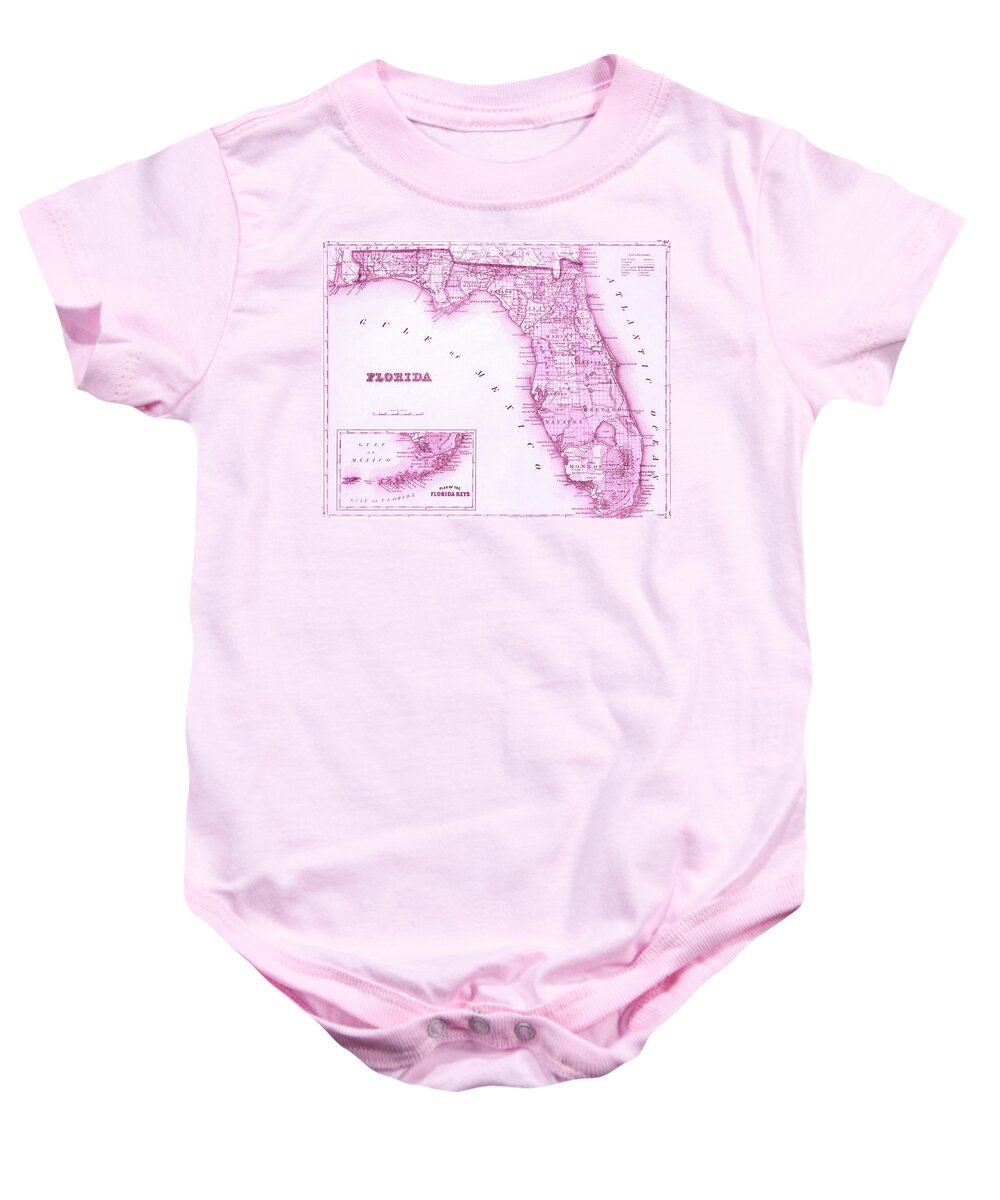 Florida Baby Onesie featuring the photograph Florida Map Pink by Laura Fasulo