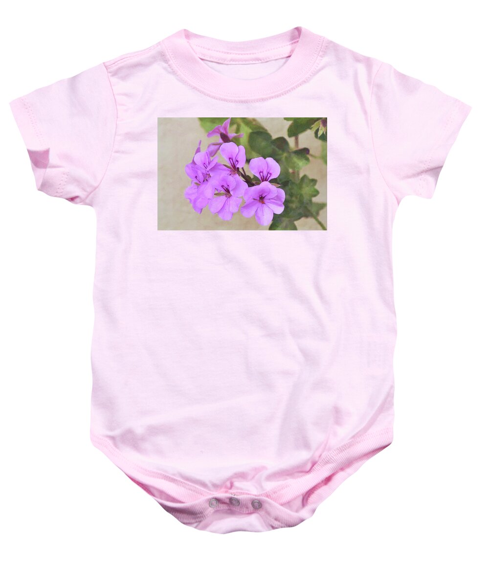 Geranium Baby Onesie featuring the digital art Flowers of SoCal - Pink Geranium Nostalgia by Gaby Ethington