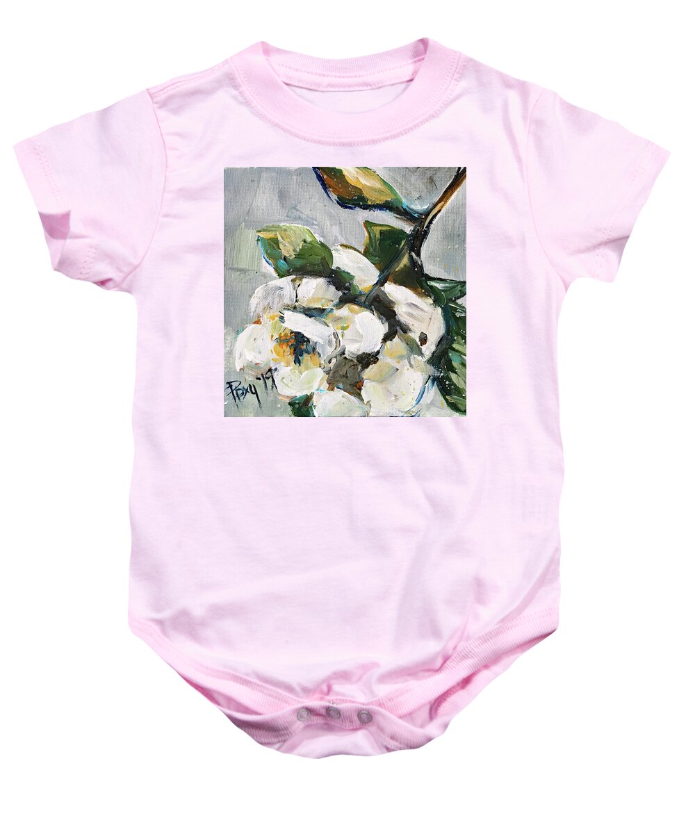 Fluffy Flowers Baby Onesie featuring the painting Fluffy Gardenia by Roxy Rich