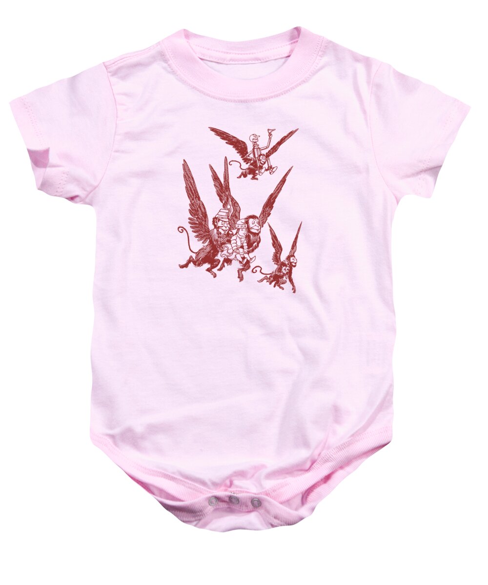 Wizard Of Oz Baby Onesie featuring the digital art Flying Monkey from The Wizard of Oz by Madame Memento