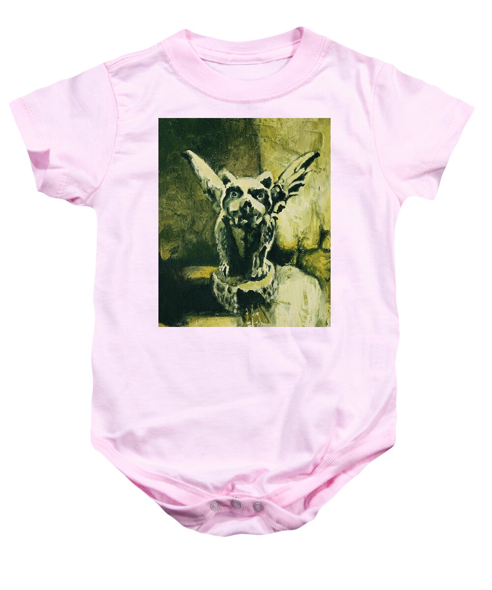 Gargoyle Baby Onesie featuring the painting Gargoyle by Sv Bell