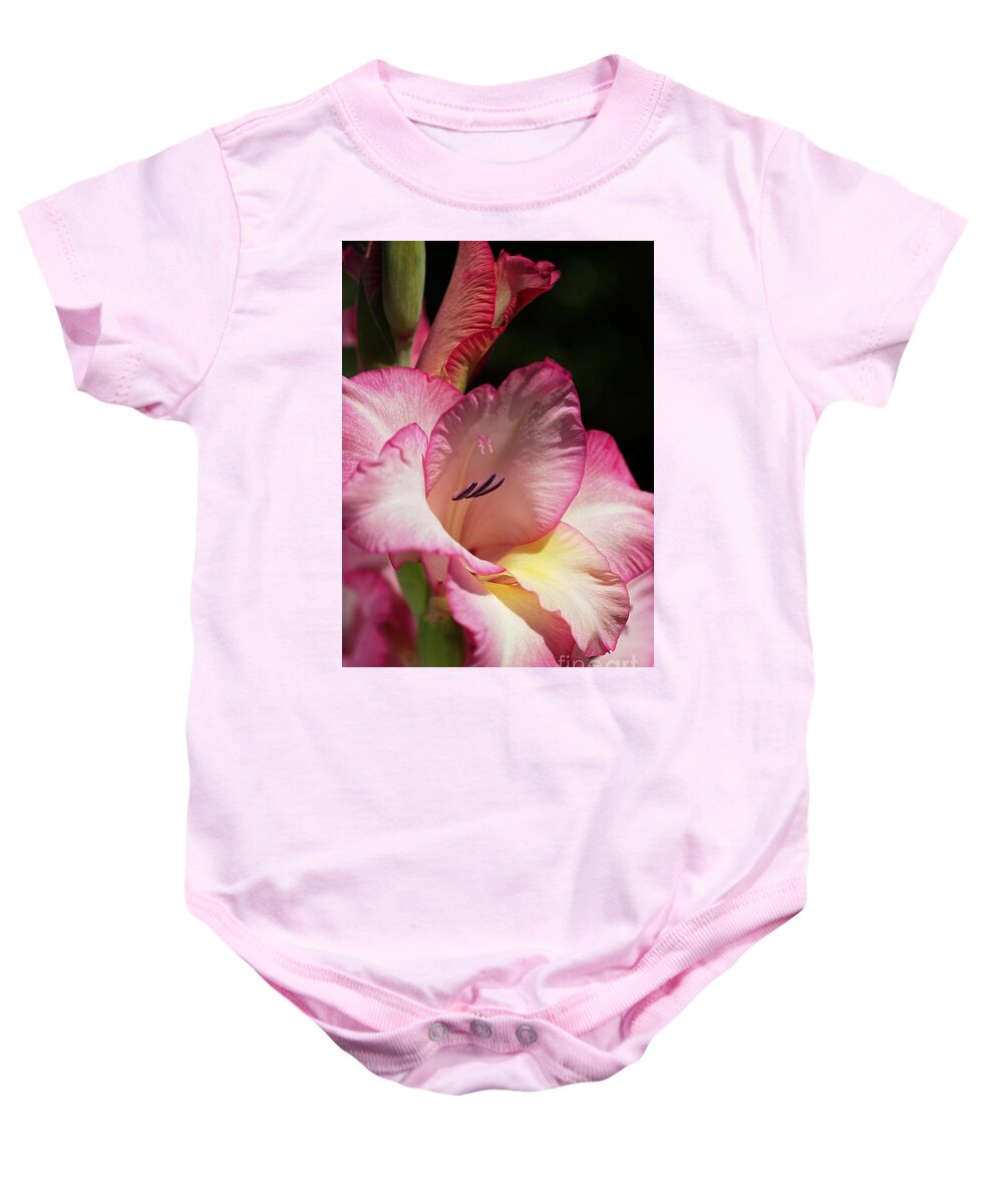 Gladiolus Baby Onesie featuring the photograph Gladiolus In Pink by Joy Watson