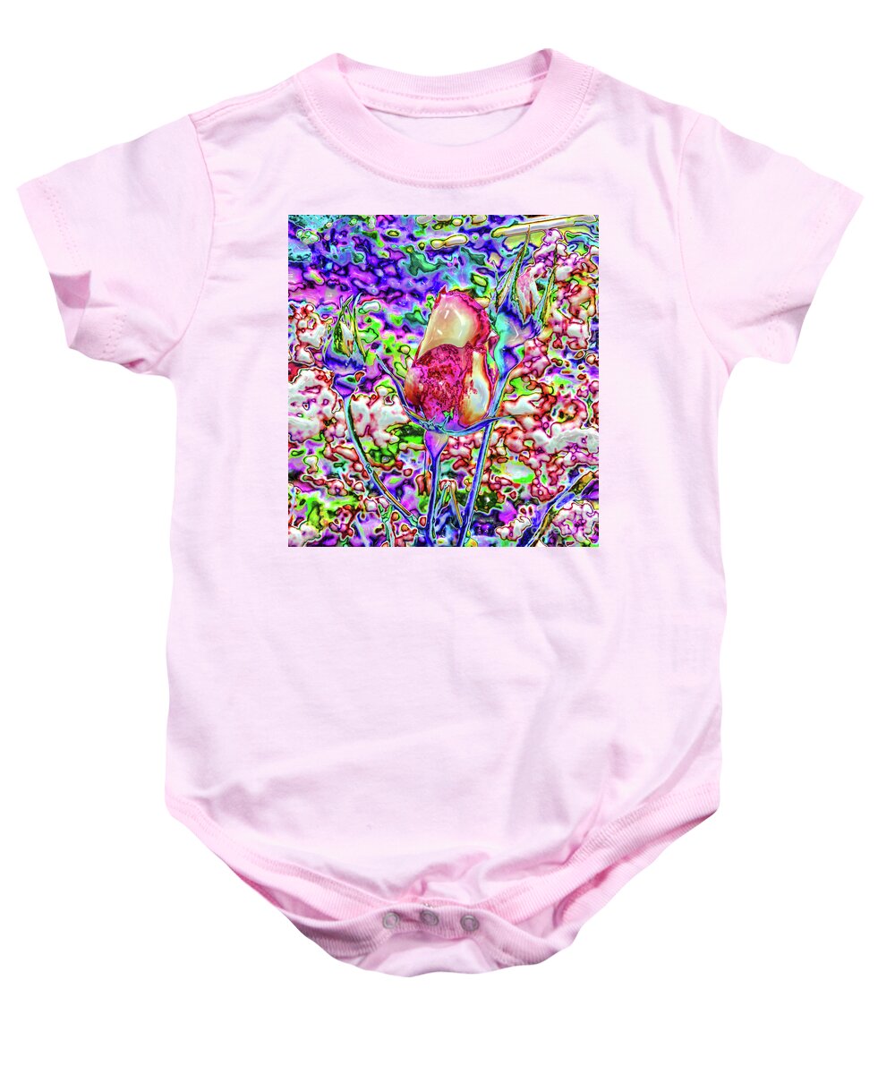 Rose Baby Onesie featuring the photograph Glassy Rosebud by Sea Change Vibes