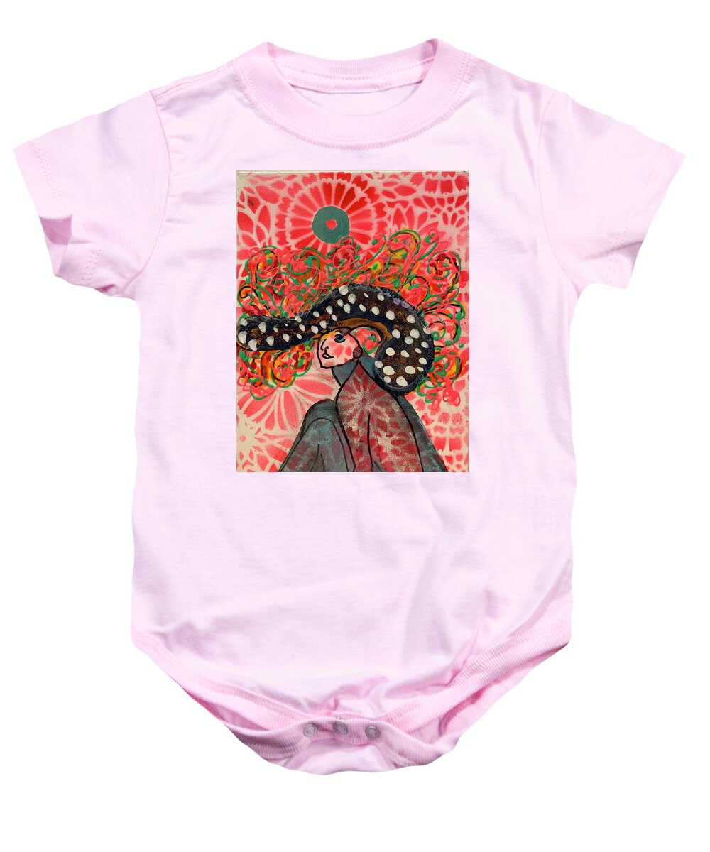 Pink Baby Onesie featuring the painting Groovy by Leslie Porter