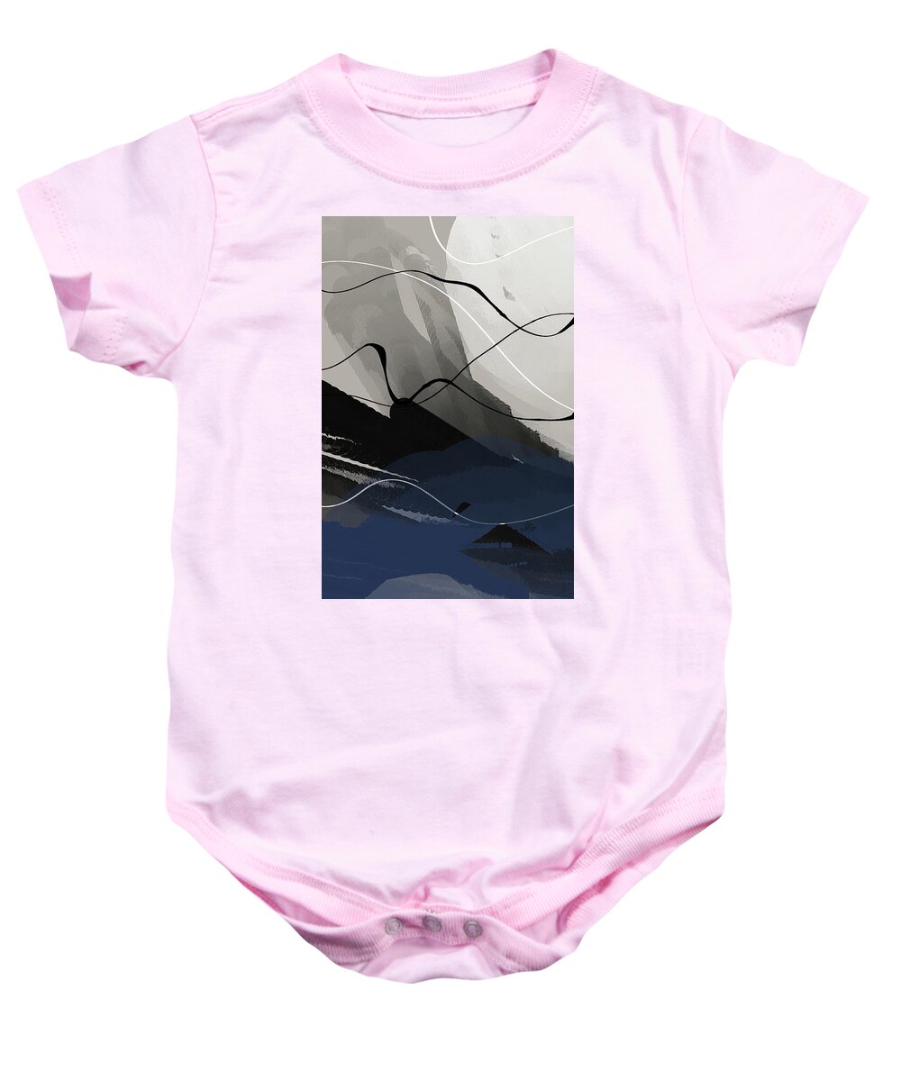 Black Modern Art Baby Onesie featuring the painting Harmony of the Neutral No. 6 - Black and Taupe Indigo Modern Minimalist Art by Lourry Legarde